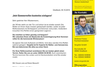 Vergölst / Continental Reifen B2C-Mailing Anschreiben Zielgruppe 1