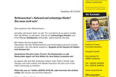 Vergölst / Continental Reifen B2C-Mailing Anschreiben Zielgruppe 2